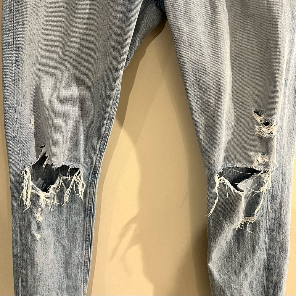 AGOLDE Sz 26 Distressed High Rise Straight Leg Jeans Light Wash Ripped Denim - Picture 7 of 7